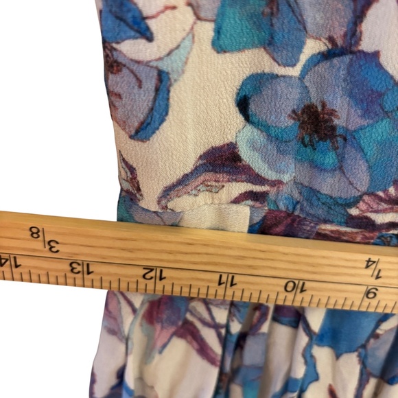 Free People Blue Floral Long Sleeve Keyhole Mini Dress Size 6 Boho festival fall - Picture 15 of 15